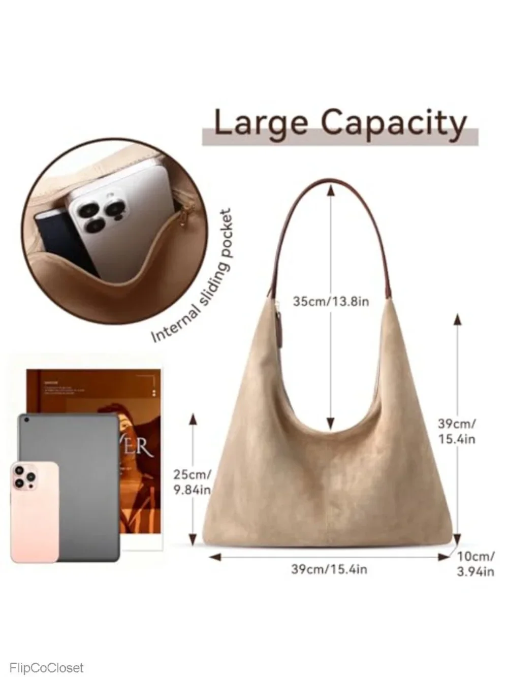 Faux Suede Slouchy Hobo Shoulder Bag Crossbody Tote Handbag